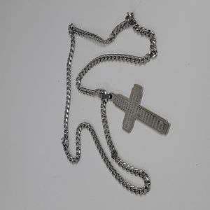 Silver color cross with 24" cuban chain